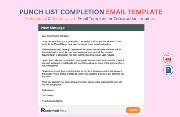 Punch List Completion Email Template For Construction