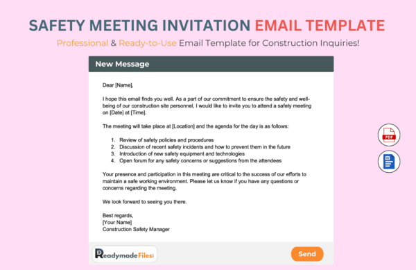 Safety Meeting Invitation Email Template For Construction