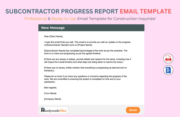 Subcontractor Progress Report Email Template