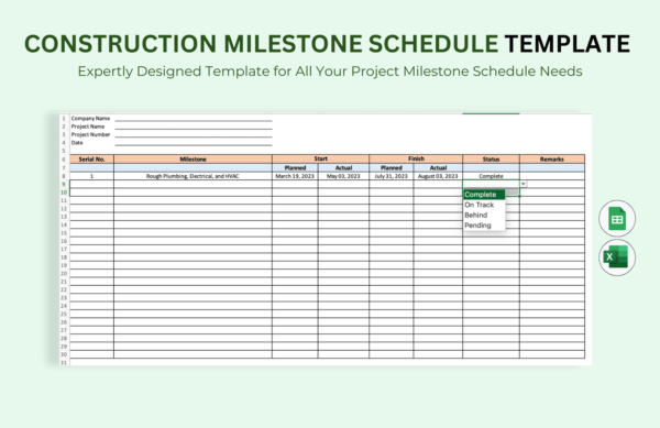 Construction Milestone Schedule Template