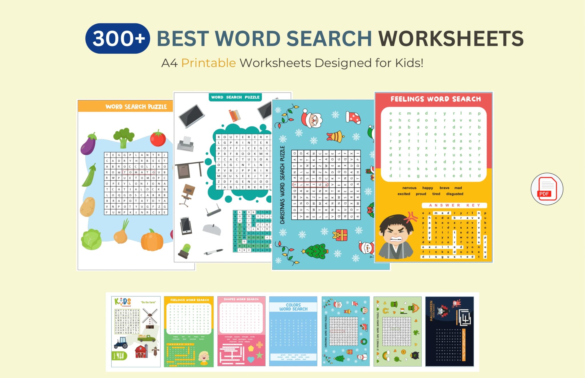 50+ Engaging Word Search Worksheets Set A for Kids (A4 Printable