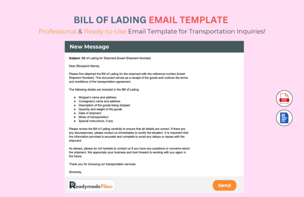 Bill Of Lading Email Template For Transportation