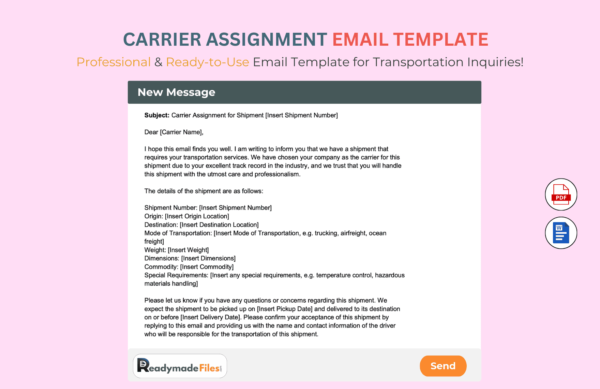 Carrier Assignment Email Template For Transportation