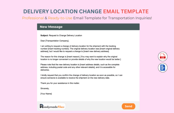 Delivery Location Change Email Template For Transportation