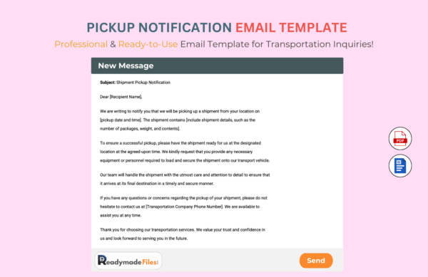 Pickup Notification Email Template For Transportation