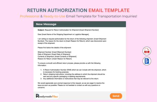 Return Authorization Email Template For Transportation