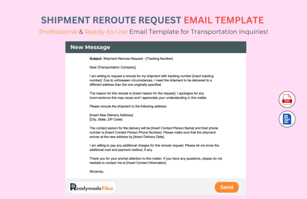 Shipment Reroute Request Email Template For Transportation