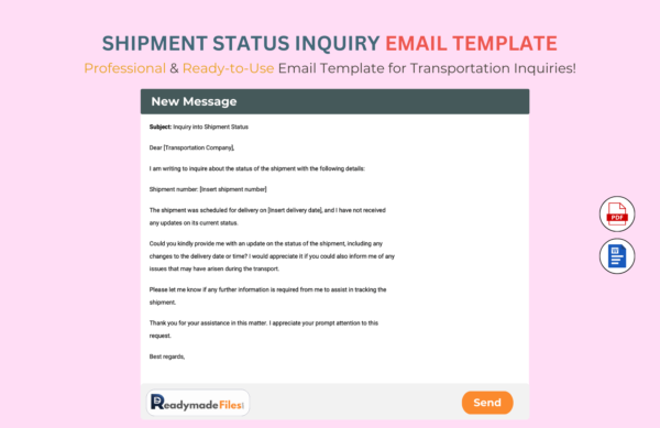 Shipment Status Inquiry email Template