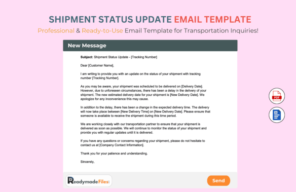 Shipment Status Update email Template