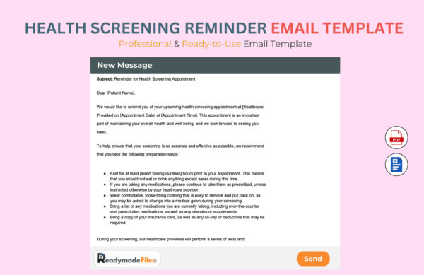 Health Screening Reminder Email Template For Health Care