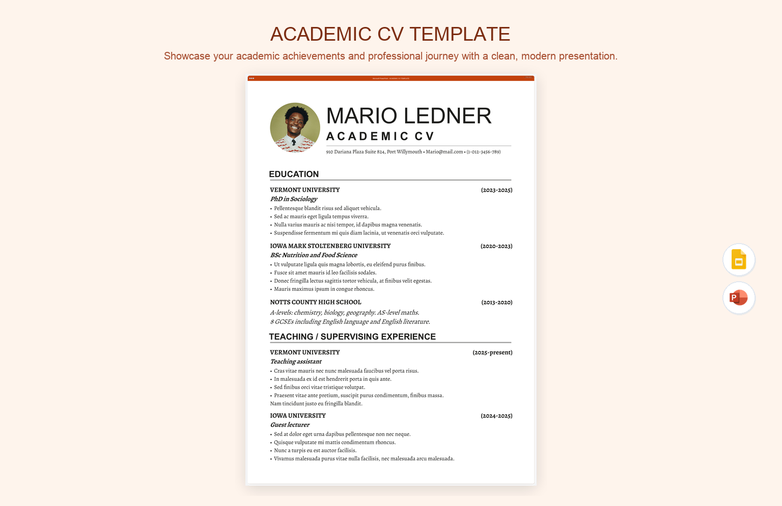 Academic CV Template