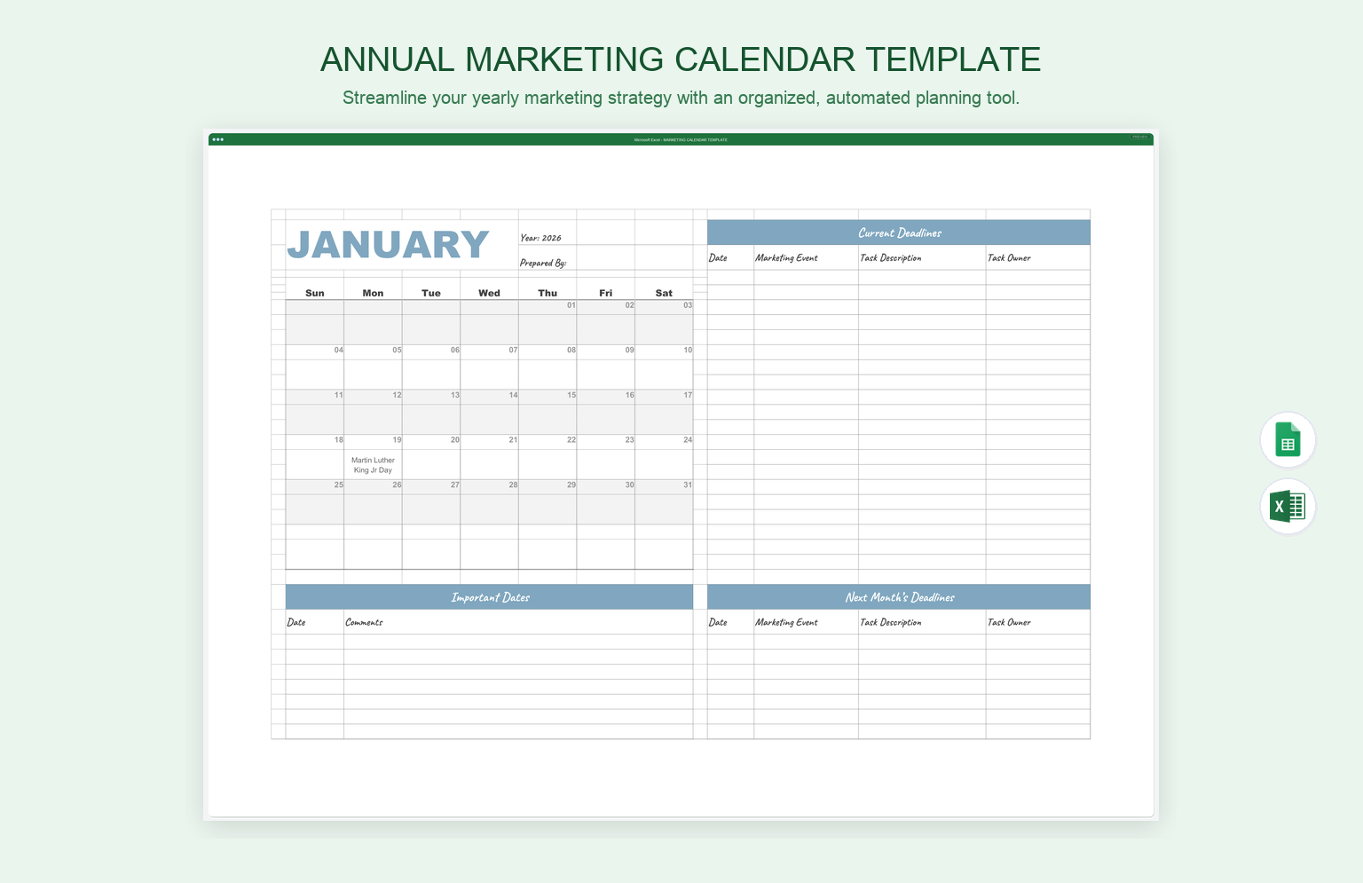 Annual Marketing Calendar Template