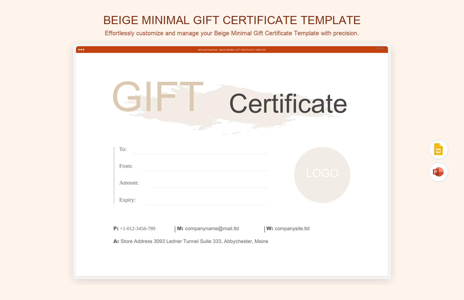 Beige Minimal Gift Certificate Template product preview thumbnail
