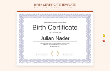 Birth Certificate Template product preview thumbnail