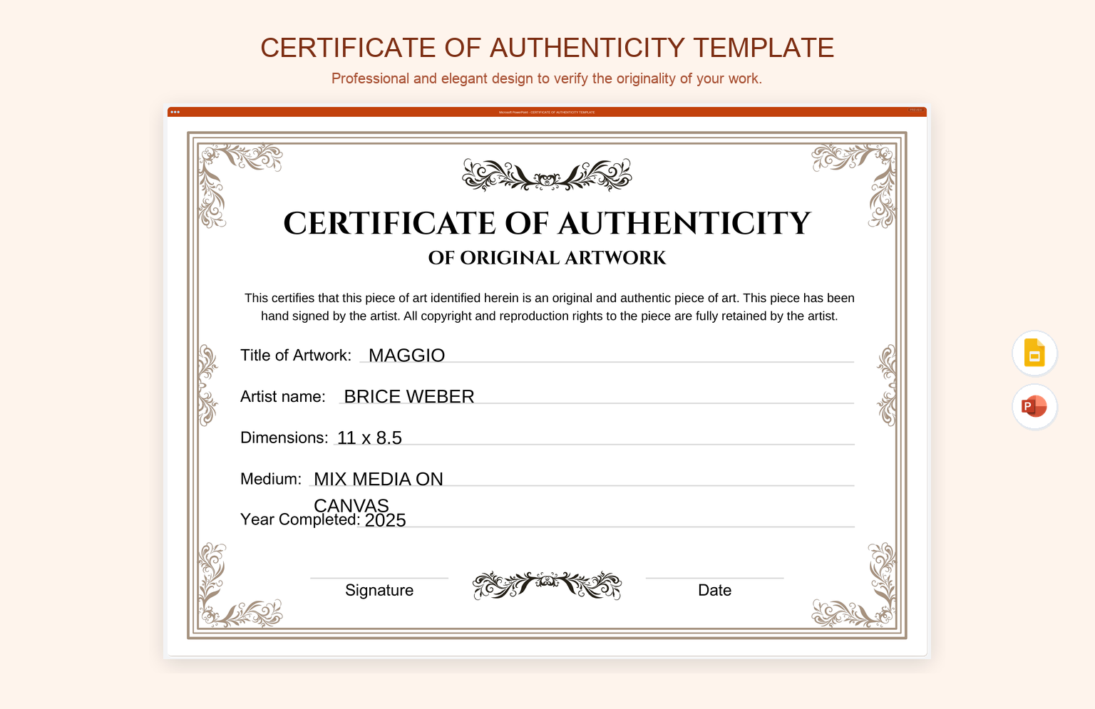 Certificate of Authenticity Template product preview thumbnail