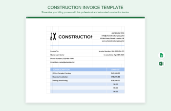 Construction Invoice Template product preview thumbnail