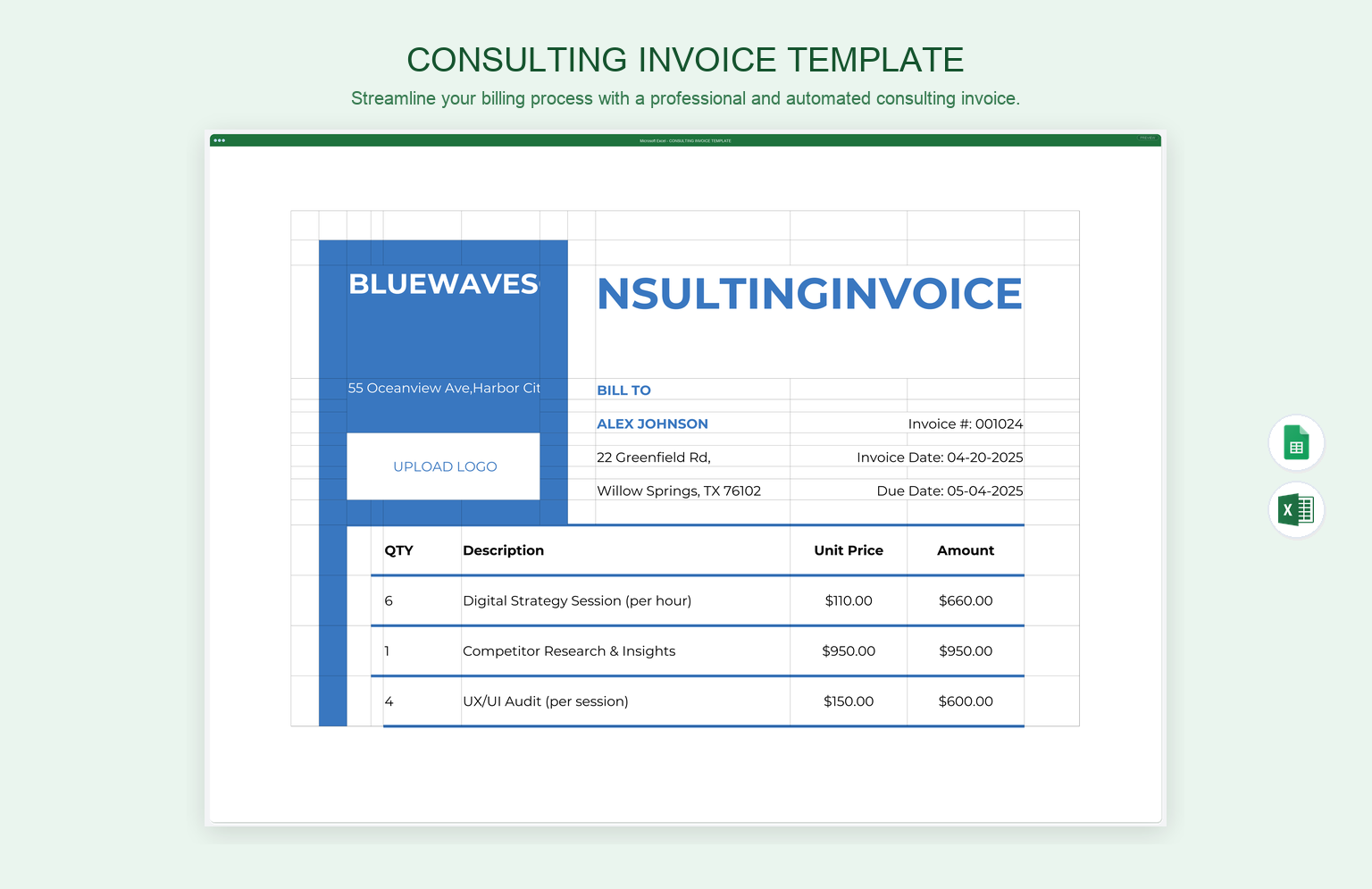 Consulting Invoice Template product preview thumbnail