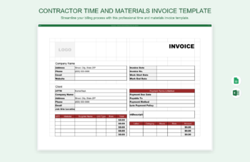 Contractor Time and Materials Invoice Template product preview thumbnail