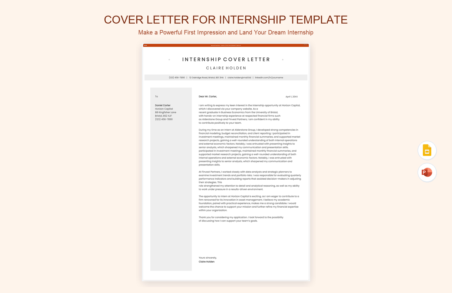 Cover Letter for Internship Template product preview thumbnail