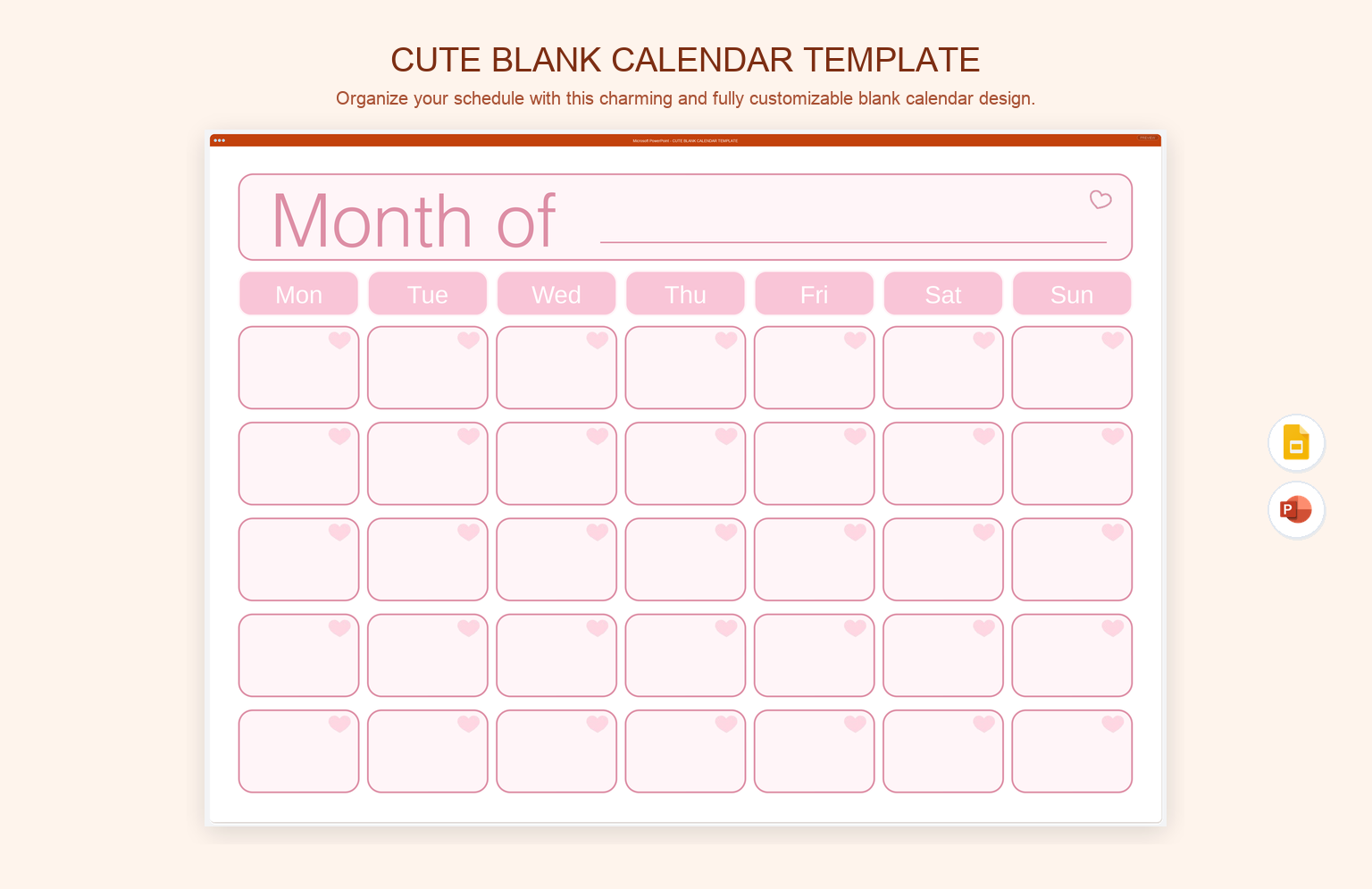 Cute Blank Calendar Template