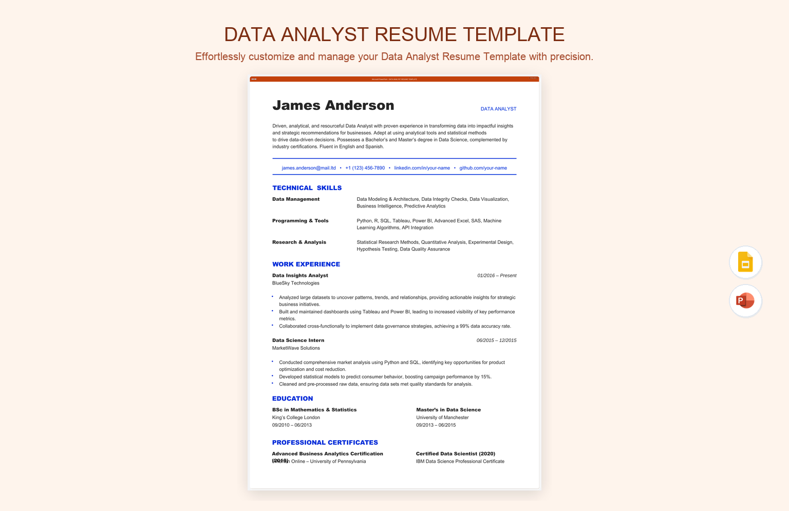 Data Analyst Resume Template