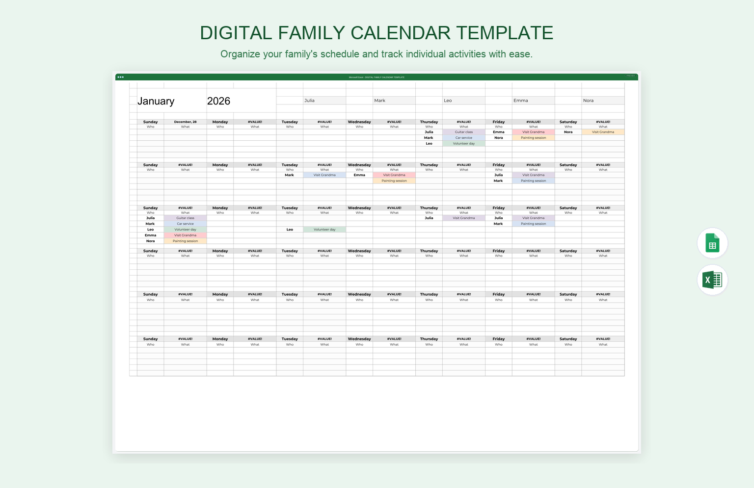 Digital Family Calendar Template