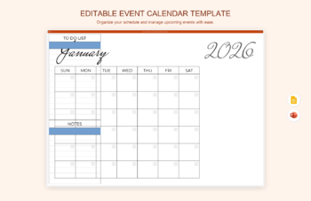 Editable Event Calendar Template