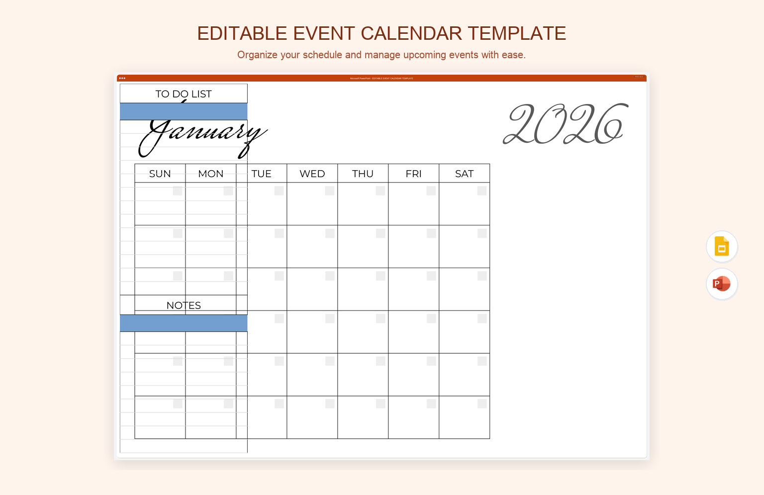 Editable Event Calendar Template