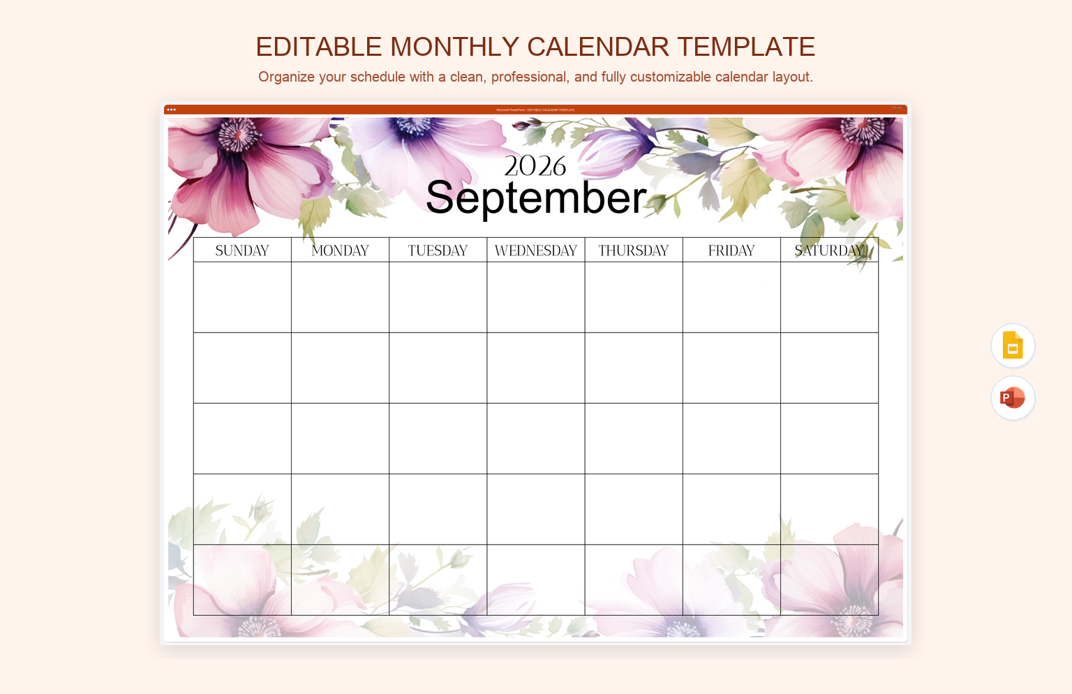 Editable Monthly Calendar Template