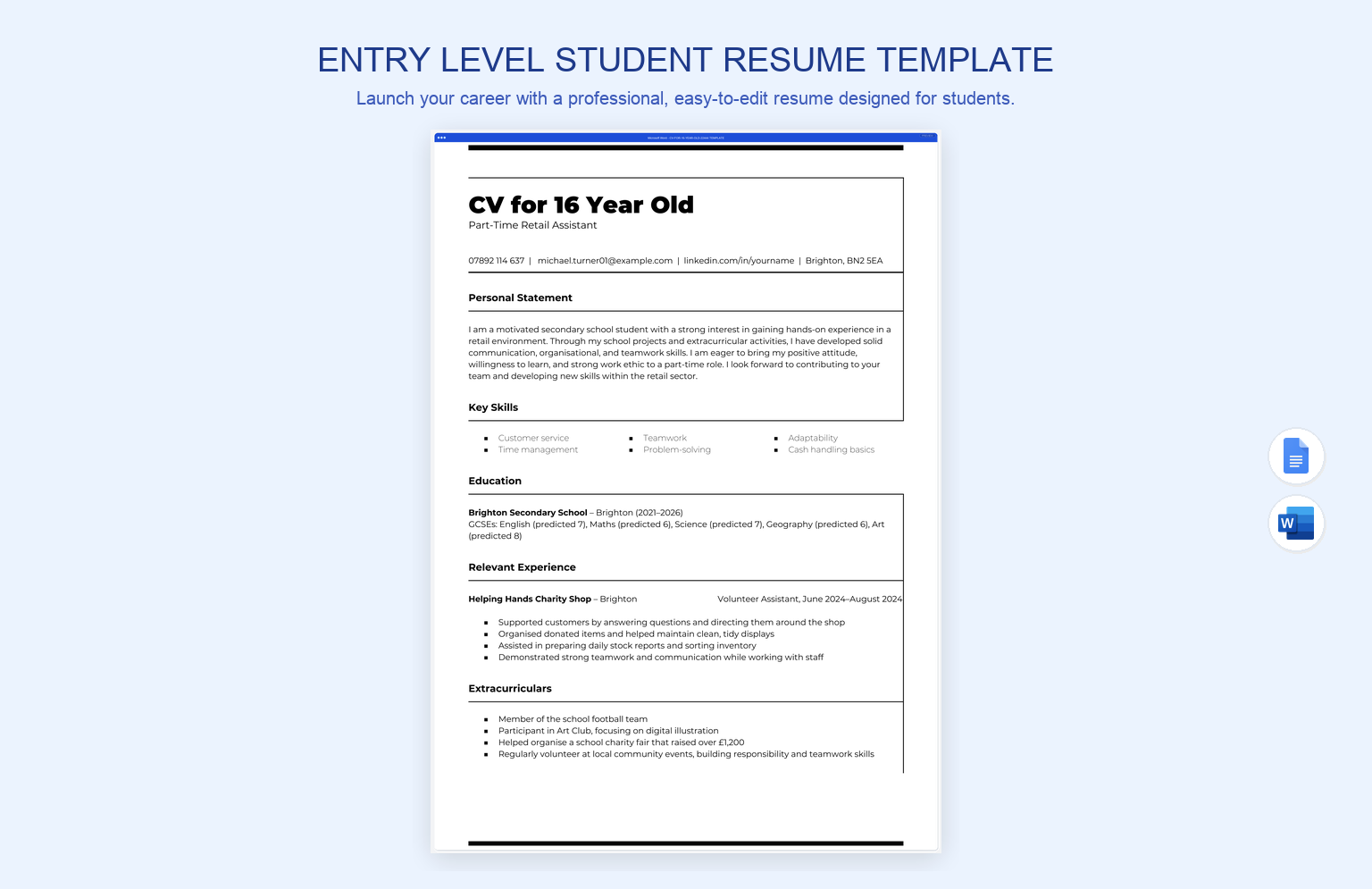 Entry Level Student Resume Template