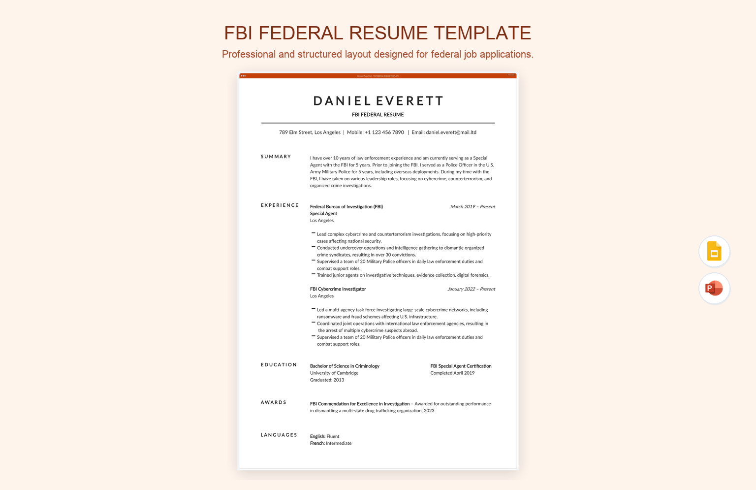 FBI Federal Resume Template