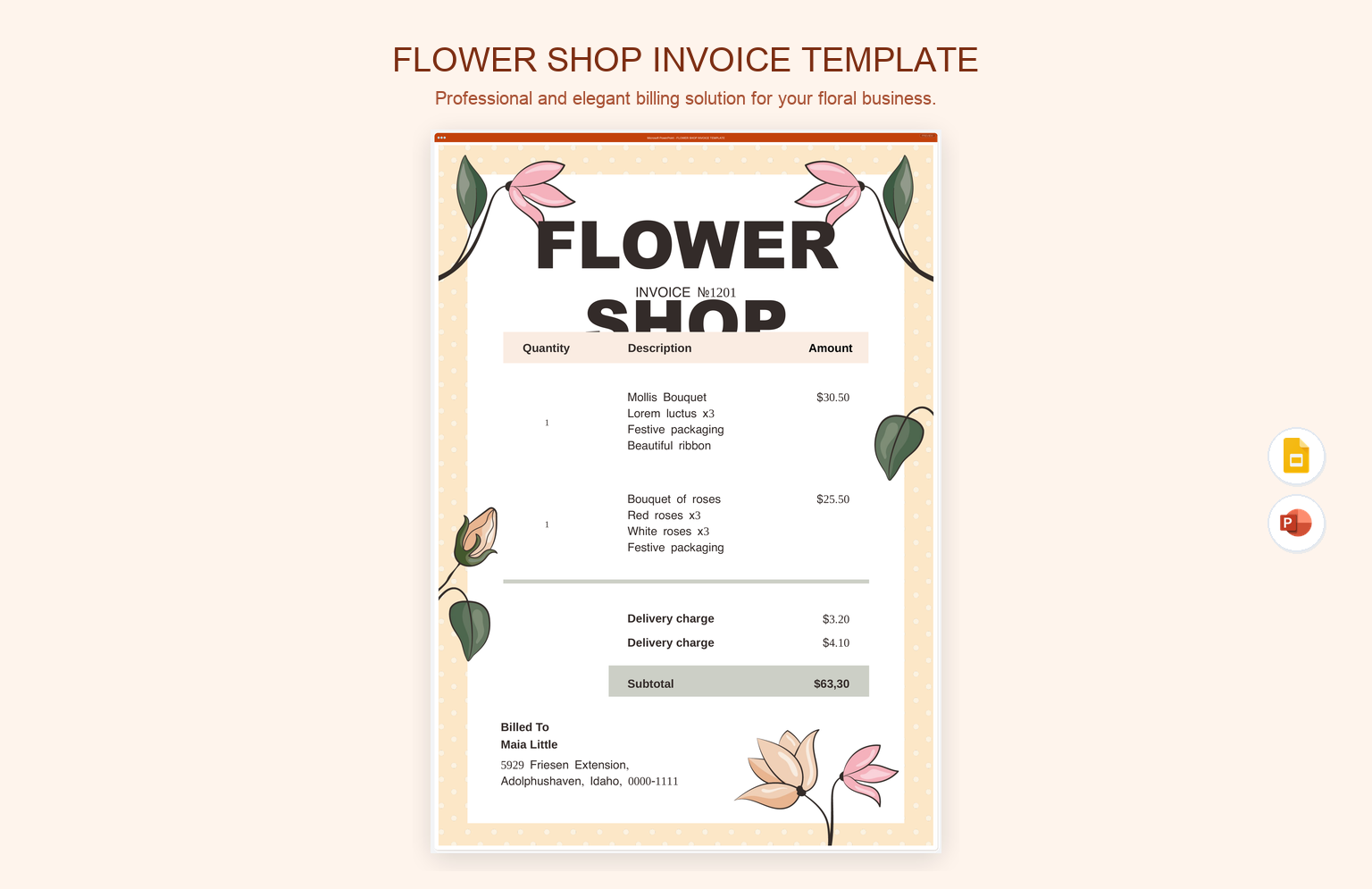 Flower Shop Invoice Template product preview thumbnail