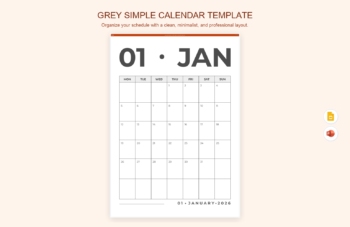 Grey Simple Calendar Template