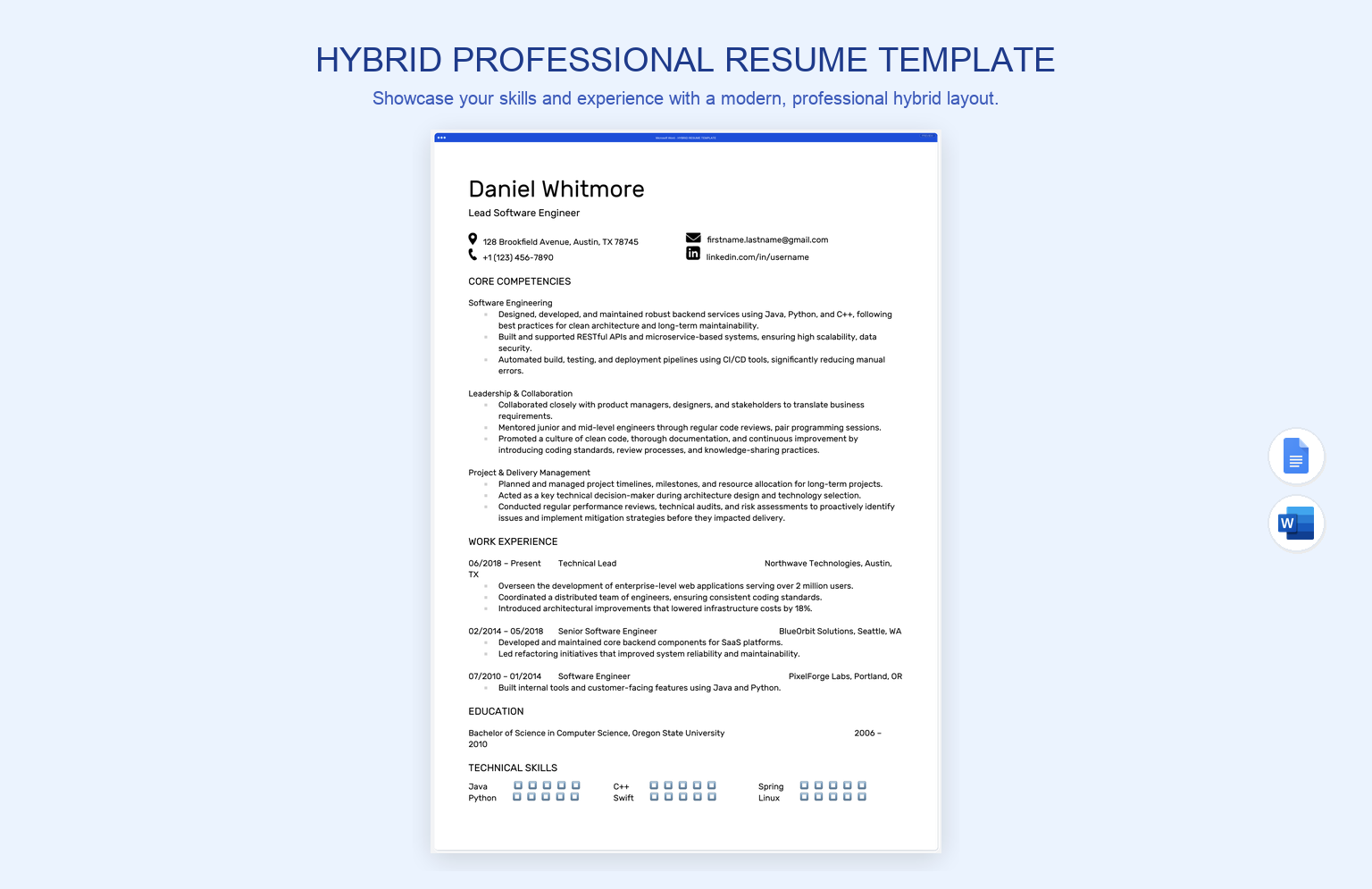 Hybrid Professional Resume Template