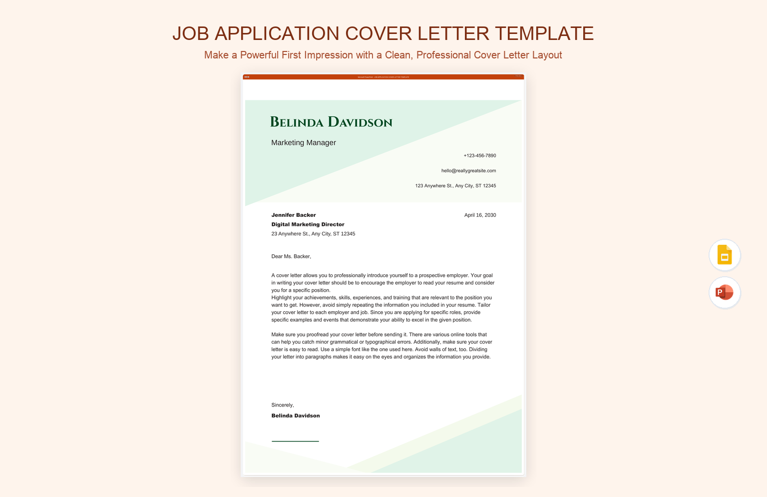 Job Application Cover Letter Template product preview thumbnail