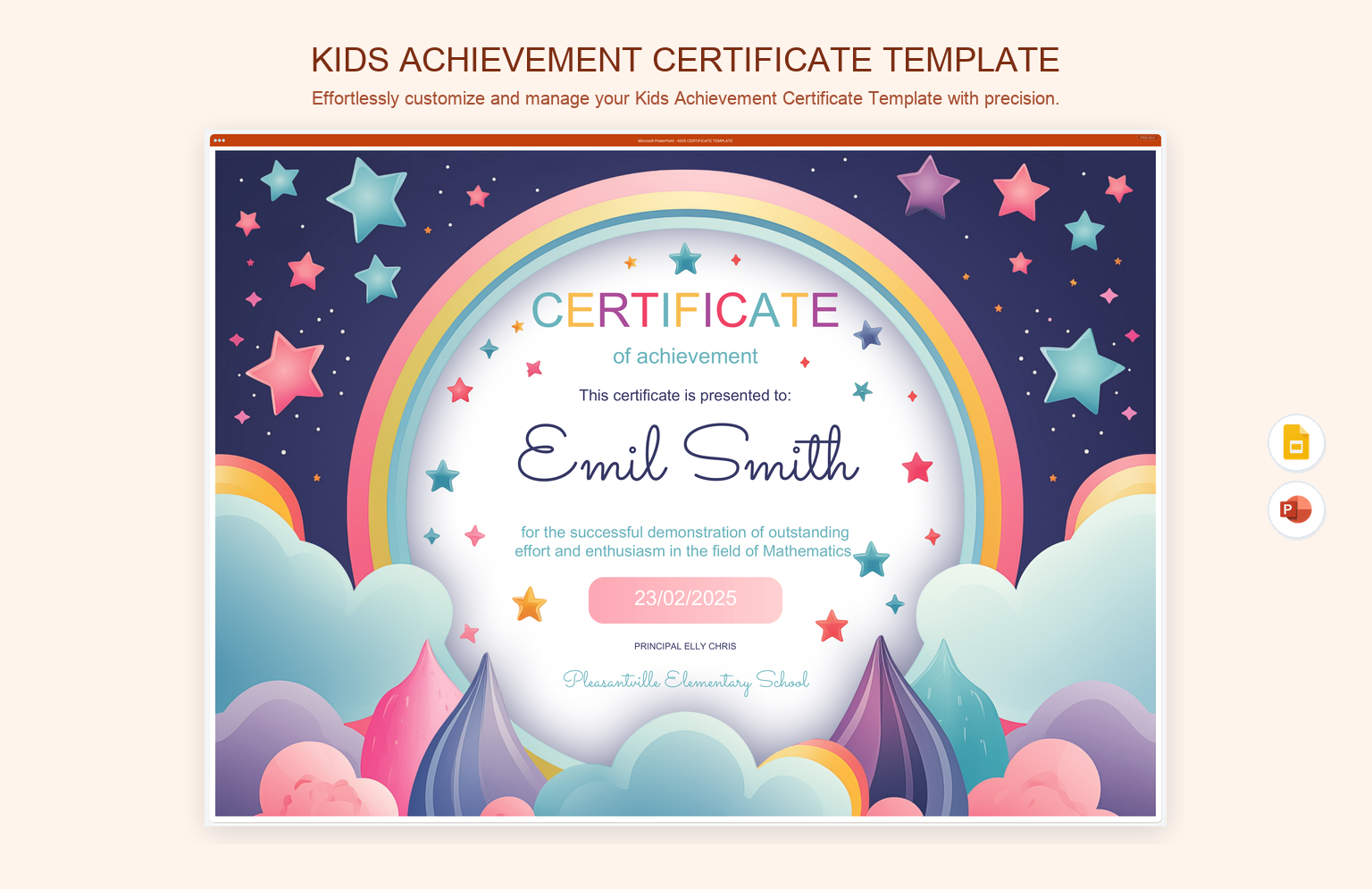 Kids Achievement Certificate Template product preview thumbnail