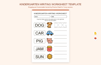 Kindergarten Writing Worksheet Template product preview thumbnail