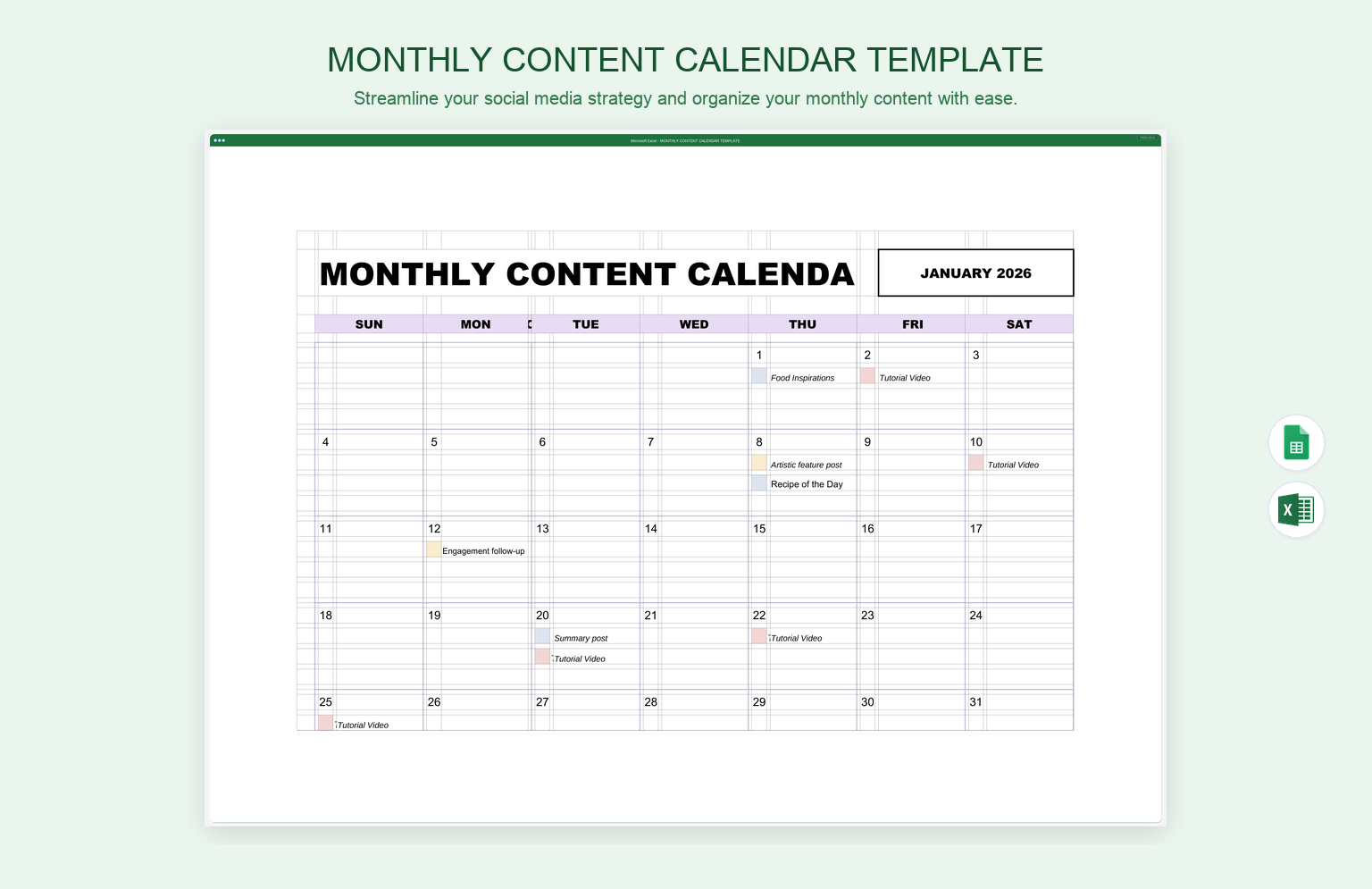 Monthly Content Calendar Template