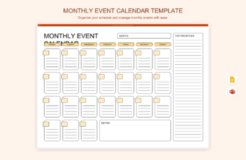 Monthly Event Calendar Template