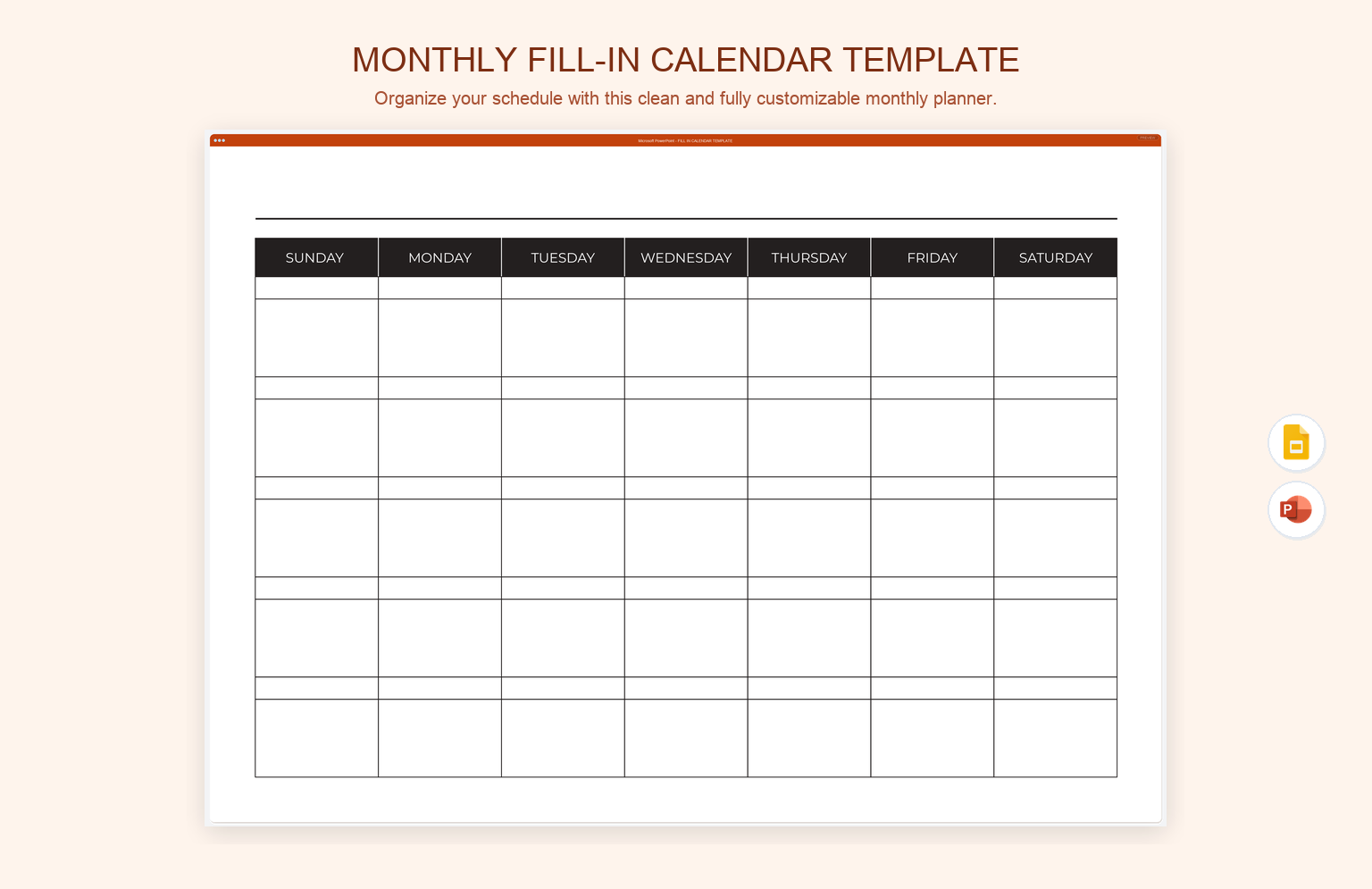 Monthly Fill-In Calendar Template