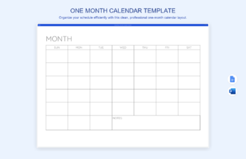 One Month Calendar Template