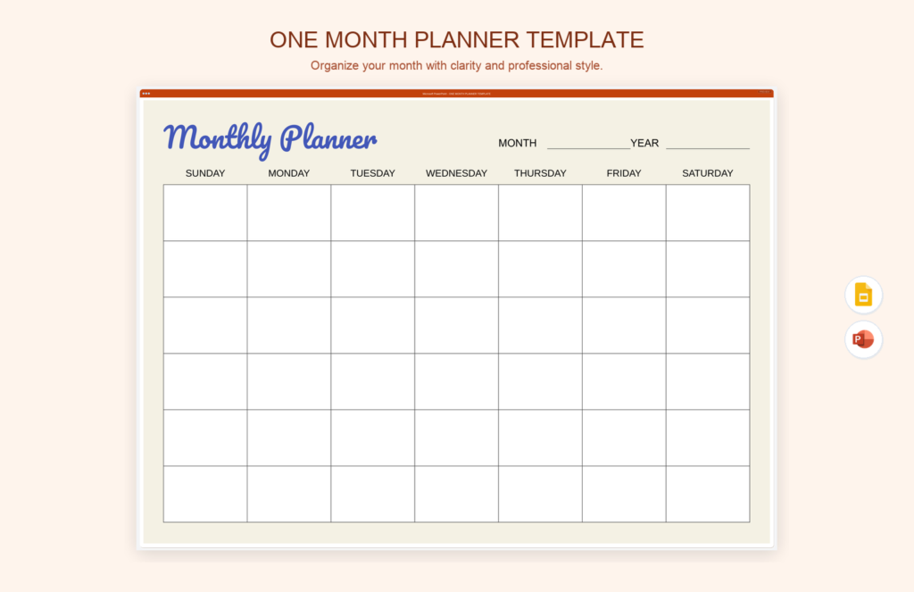 One Month Planner Template