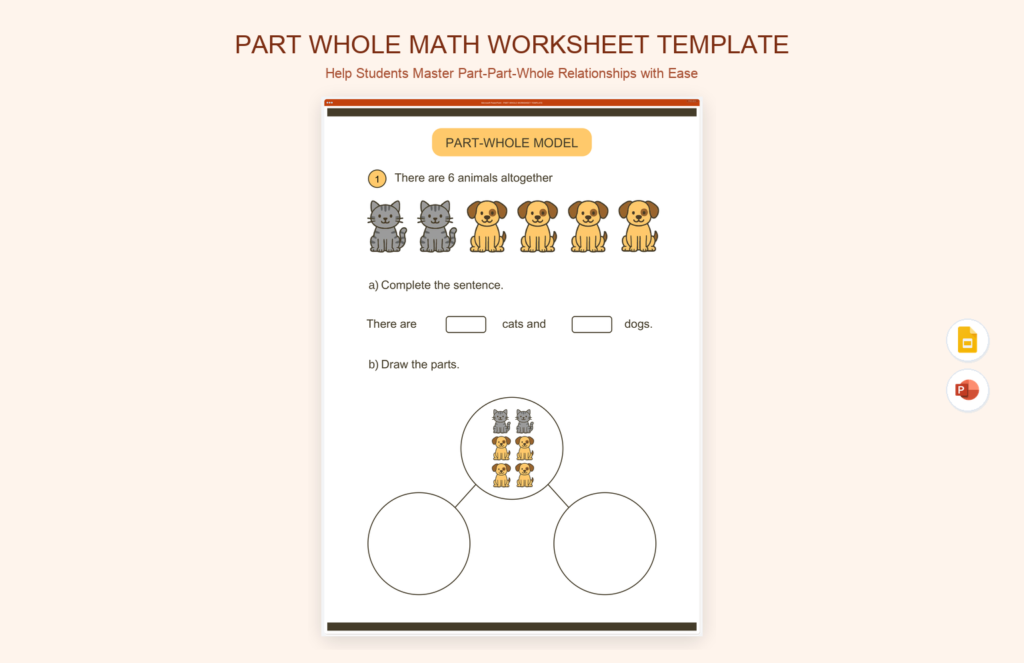 Part Whole Math Worksheet Template product preview thumbnail