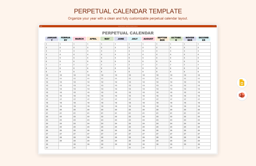Perpetual Calendar Template
