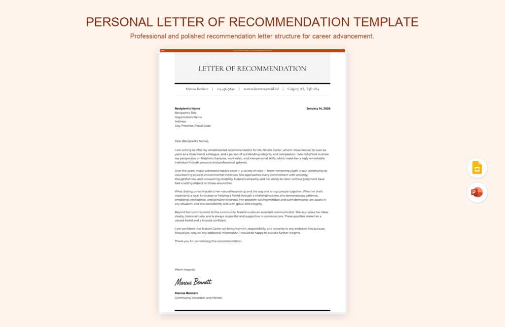 Personal Letter of Recommendation Template product preview thumbnail