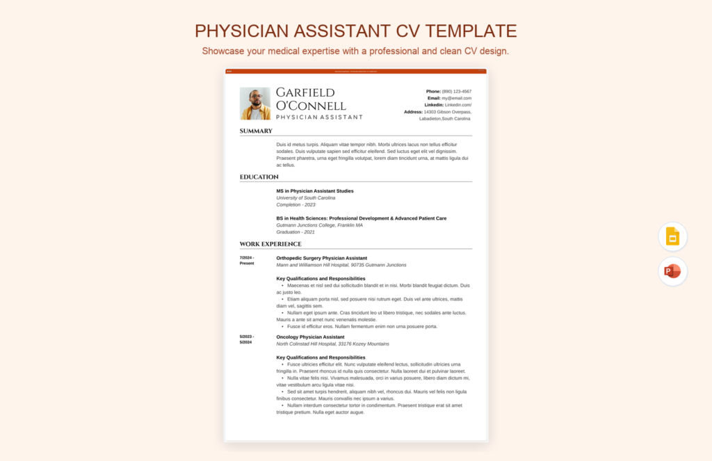 Physician Assistant CV Template