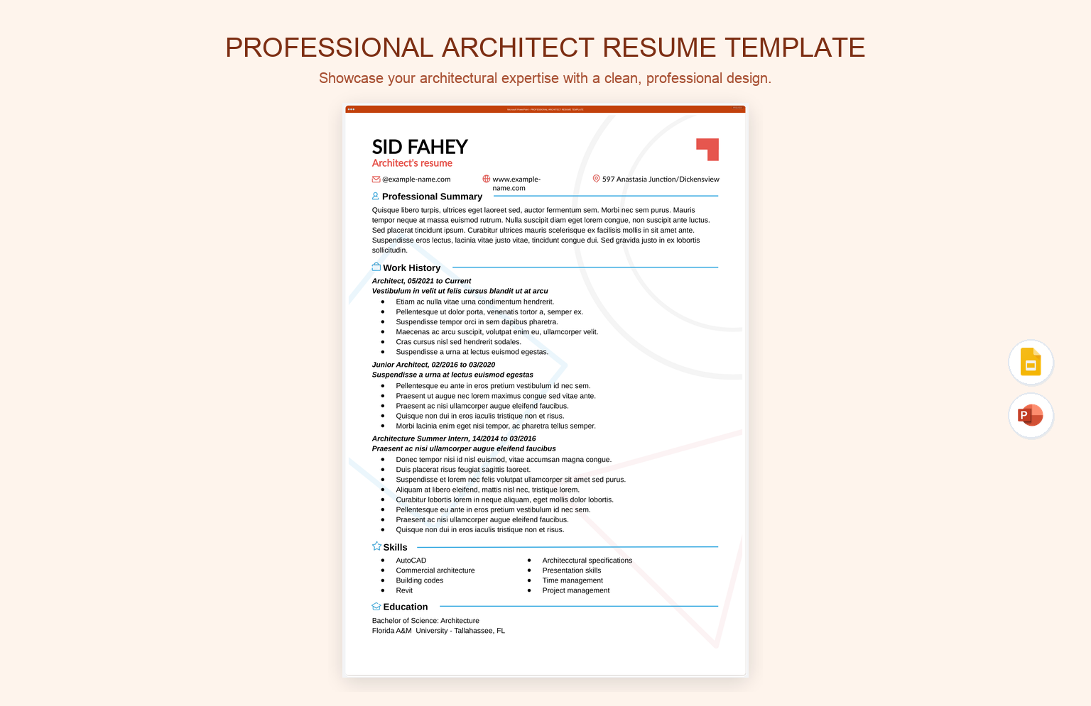 Professional Architect Resume Template