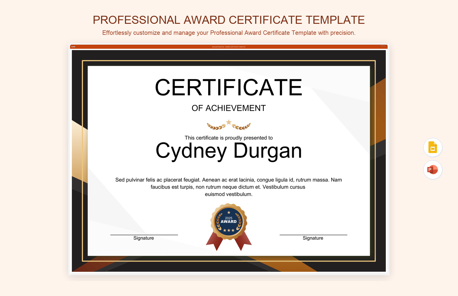 Professional Award Certificate Template product preview thumbnail