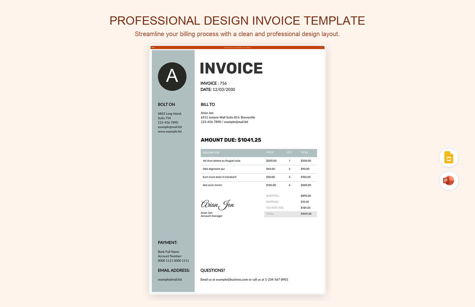 Professional Design Invoice Template product preview thumbnail
