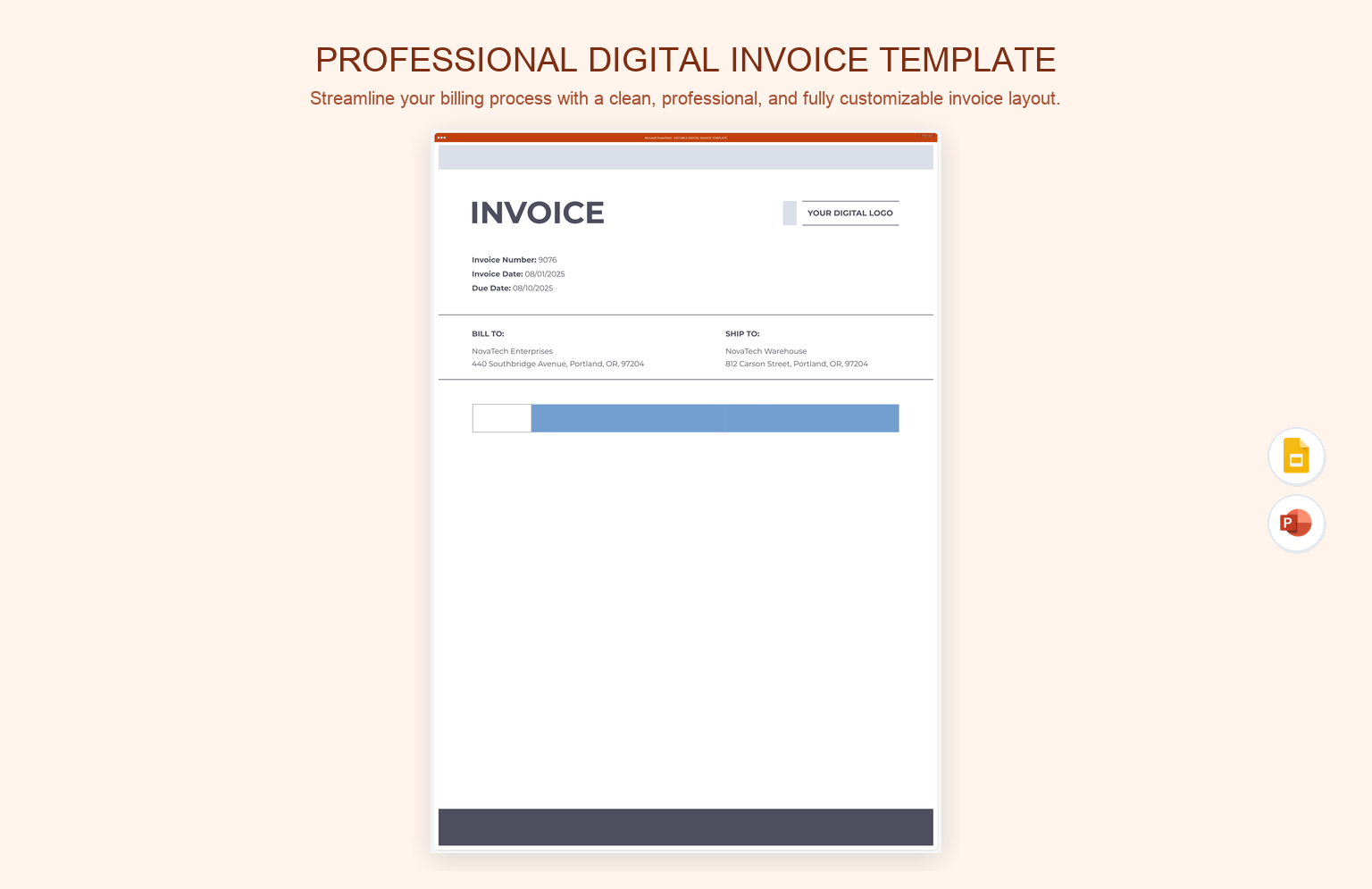 Professional Digital Invoice Template product preview thumbnail